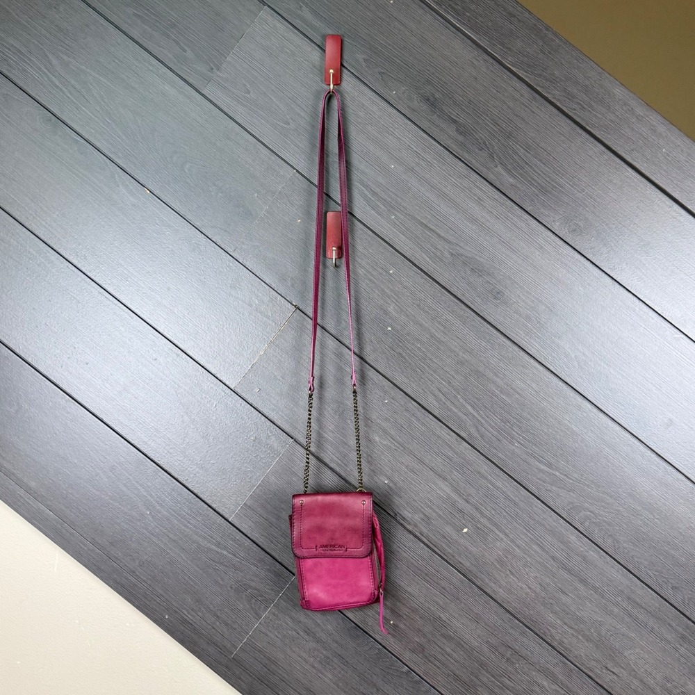 American Leather Co Magenta Leather Crossbody Phone Wallet Chain Strap Bag
